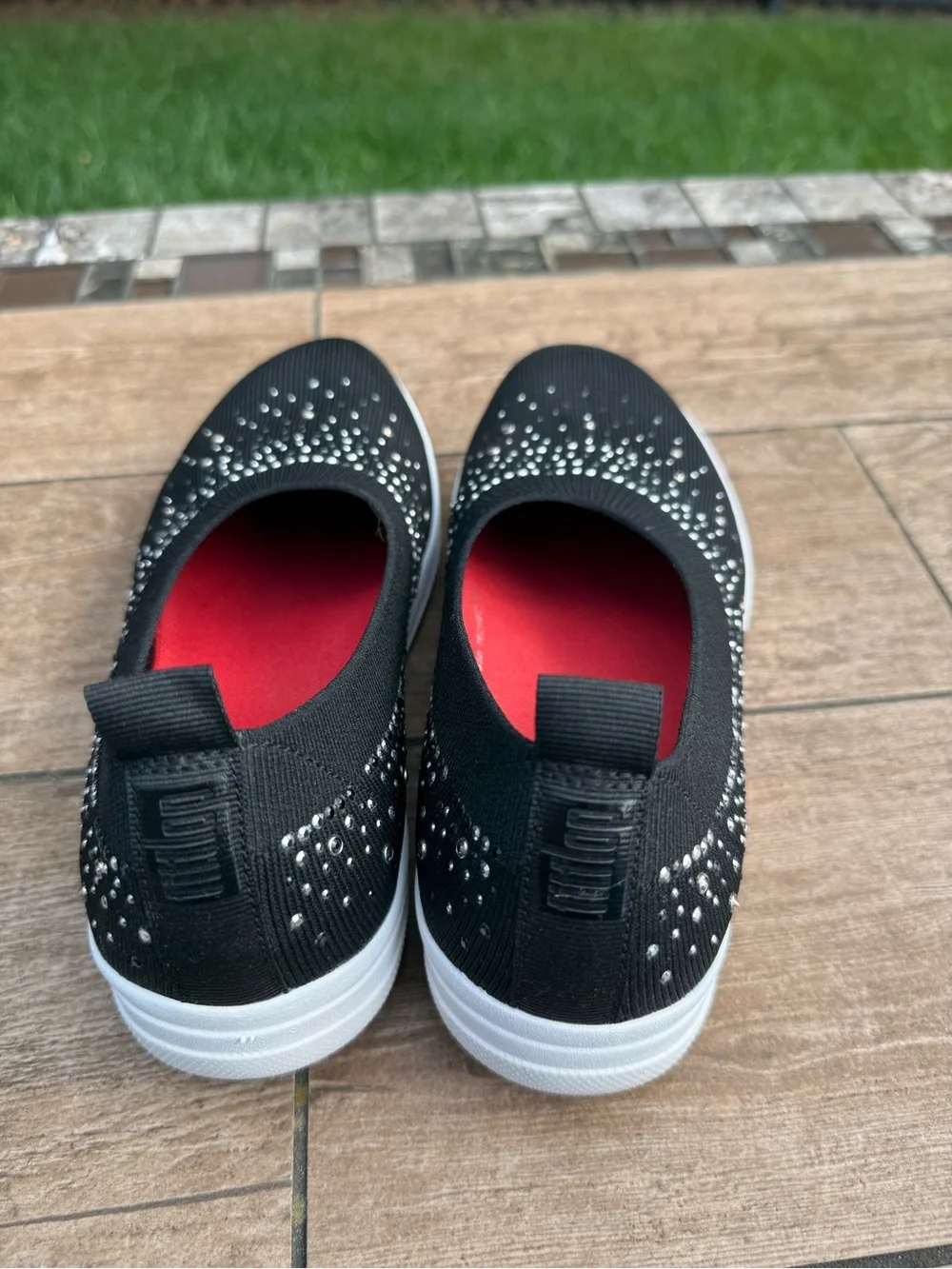 FitFlop Women's Uberknit Black Slip-On Crystal-Embellished Sneakers